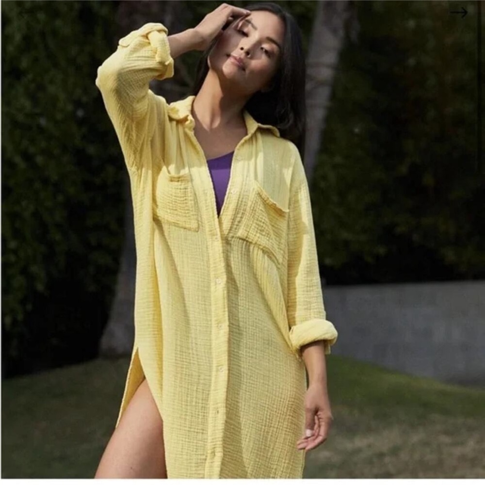 Monrow Sunny Yellow‎ Gauze Shirt Dress Size Medium